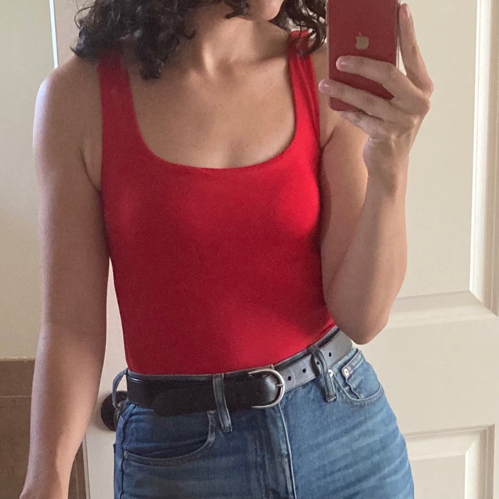 Babaton Red Square Neck Tank Bodysuit